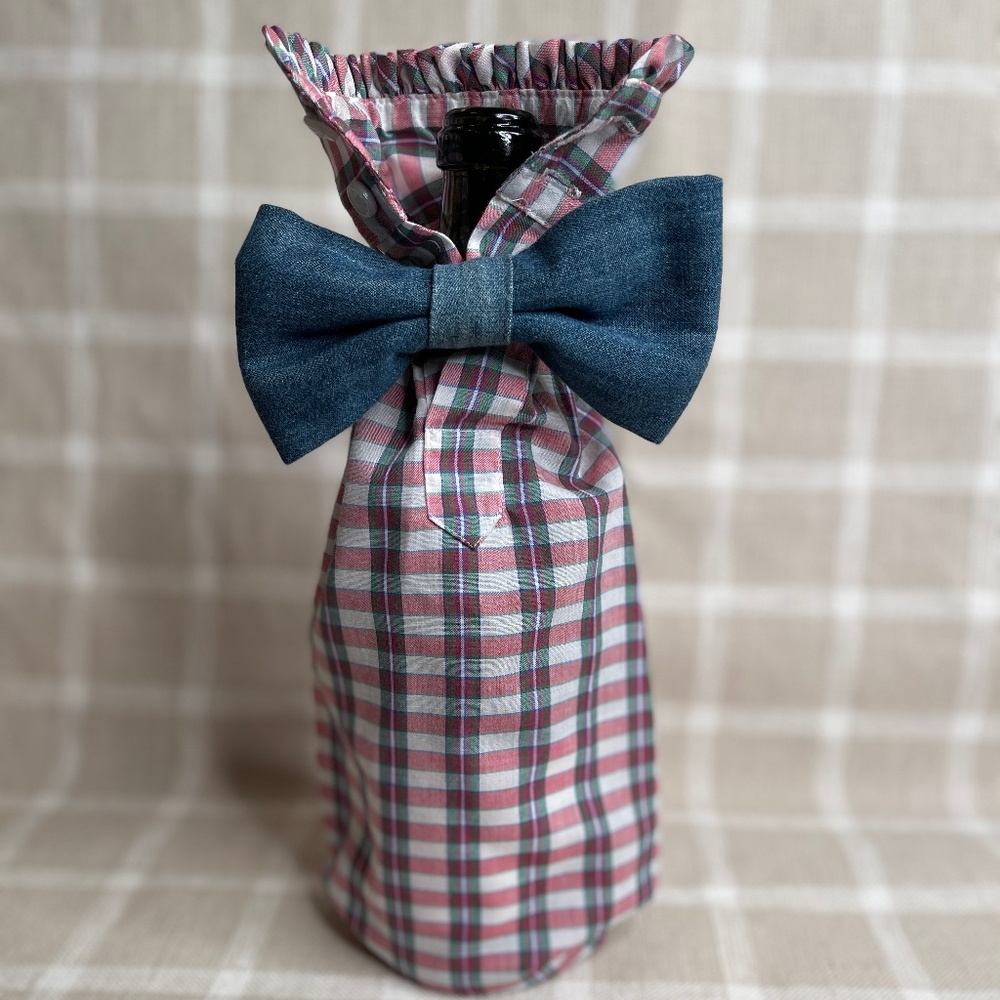 Handcrafted Wine or Liquor Bottle Gift Bag Made From Shirt and Tie